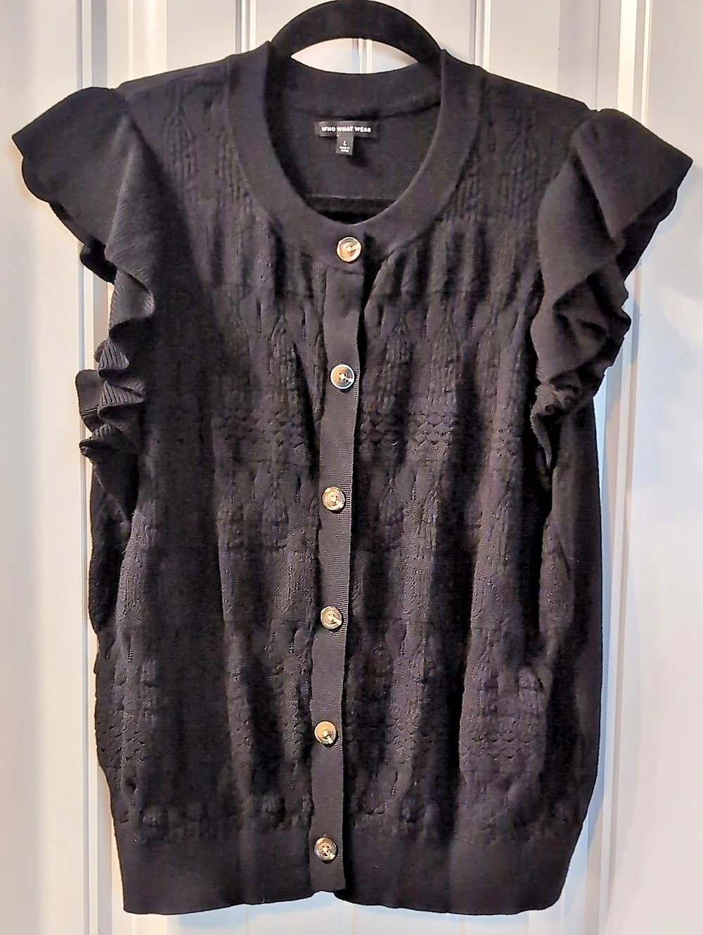 Who What Wear Ruffled Sleeve Knit Top in Black Size Large Like New